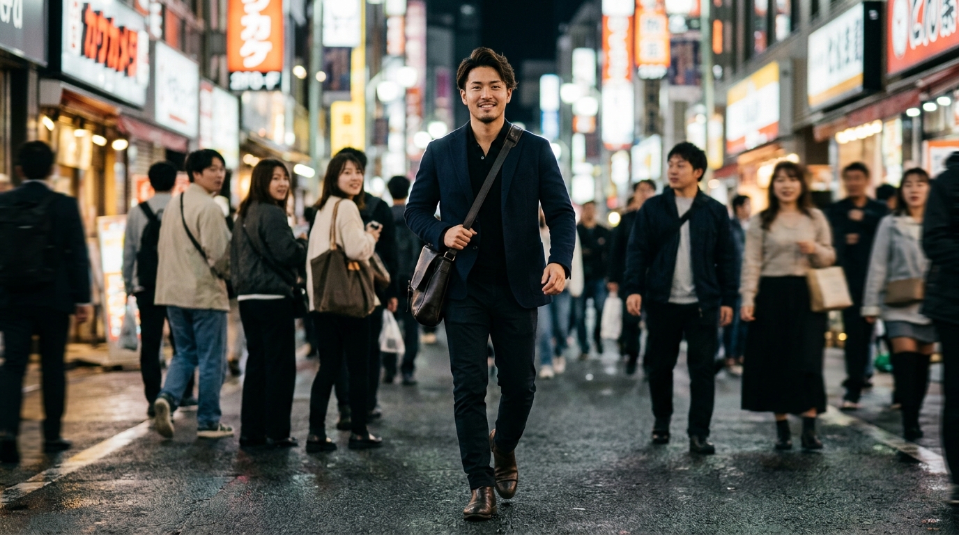 堂々と自信に満ちた歩き方をする男性