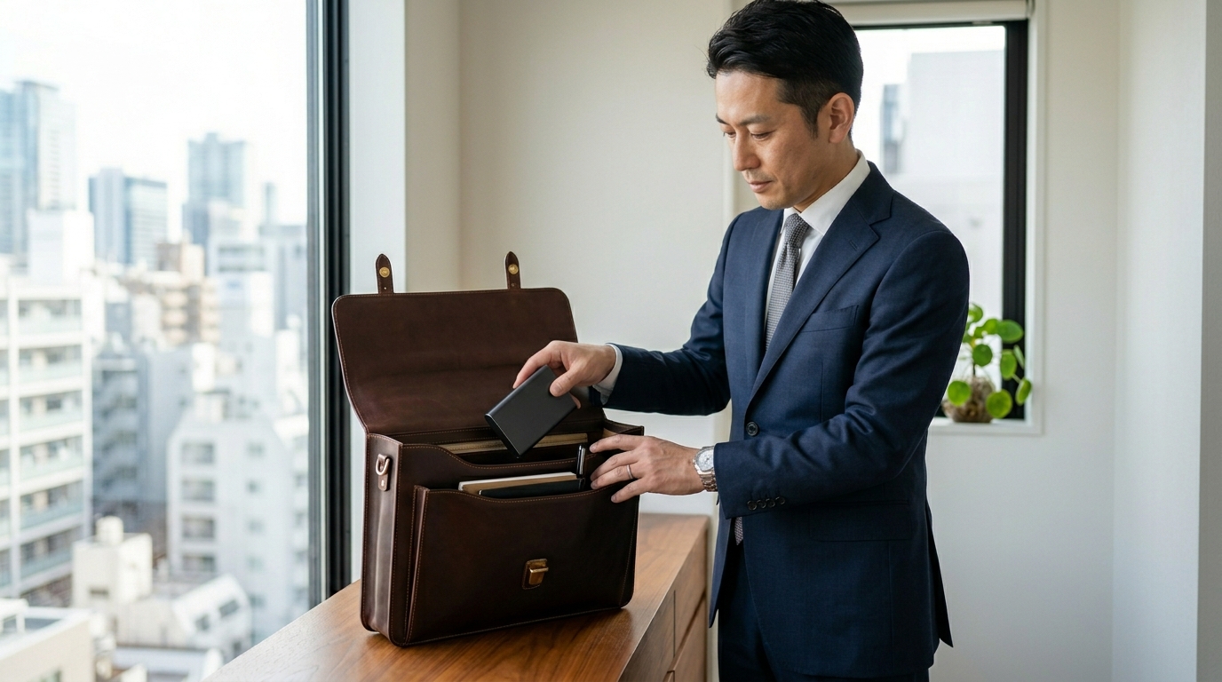 サプリをカバンに忍ばせる男性