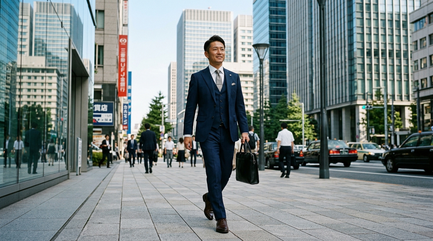 パリッとしたスーツを着こなし、朝のビジネス街を胸を張って颯爽と歩く姿