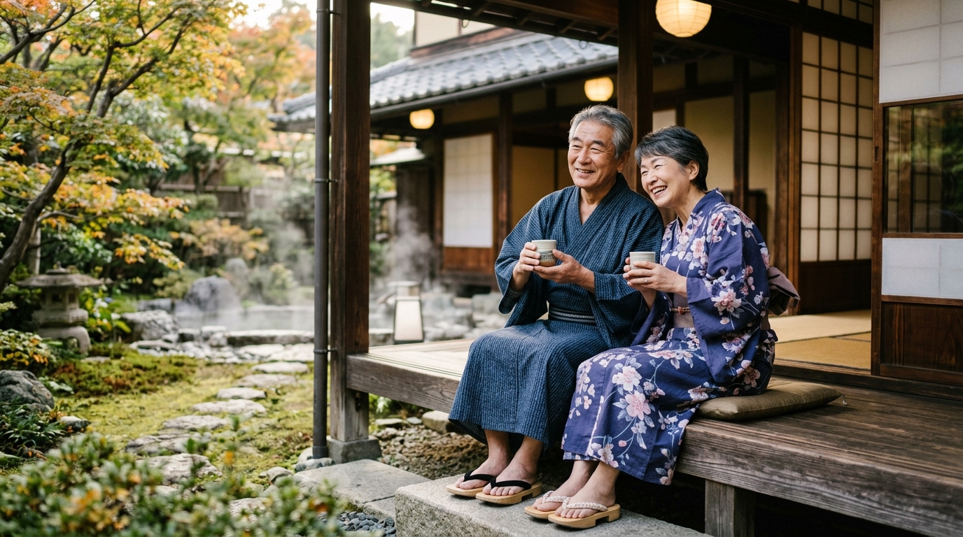 旅行先での笑顔